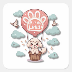 Kawaii herdershond in heteluchtballon vierkante sticker