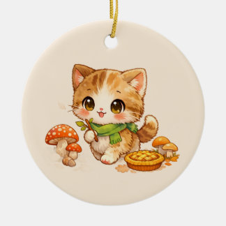Kawaii herfst bos katje Knus herfst bosland kat Keramisch Ornament
