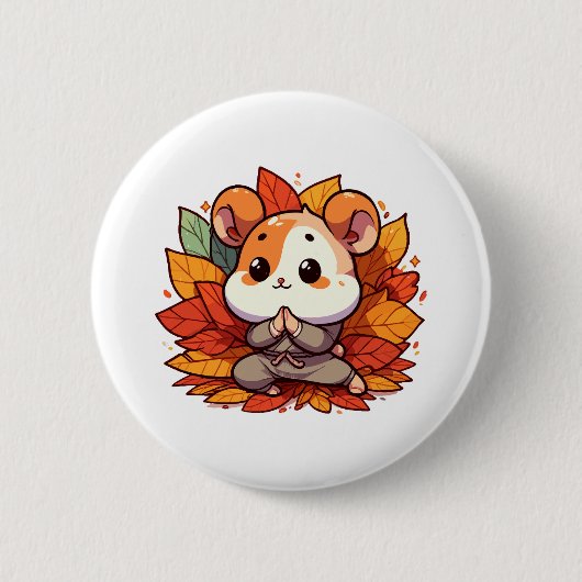 Kawaii herfst hamster yoga ronde button 5,7 cm (Voorkant)