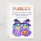 Kawaii Holografische Retro Ghosts Halloween Party Kaart (Voorkant)