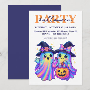 Kawaii Holografische Retro Ghosts Halloween Party Kaart