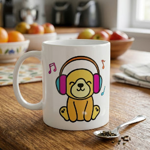 Kawaii Hond Puppies Met Kleurrijke Koptelefoons La Koffiemok