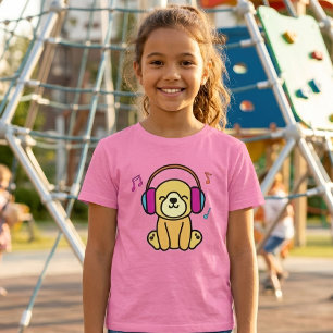 Kawaii Hond Puppies Met Kleurrijke Koptelefoons La T-shirt