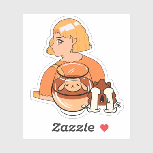 Kawaii Hondenpudding – Esthetische Oranje Anime De Sticker (Vel)