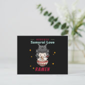 Kawaii Honored Samurai Cat Eat Ramen Briefkaart (Staand voorkant)