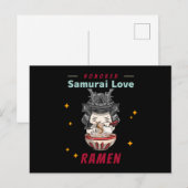 Kawaii Honored Samurai Cat Eat Ramen Briefkaart (Voorkant / Achterkant)