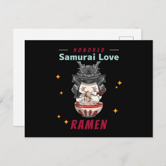 Kawaii Honored Samurai Cat Eat Ramen Briefkaart (Voorkant / Achterkant)