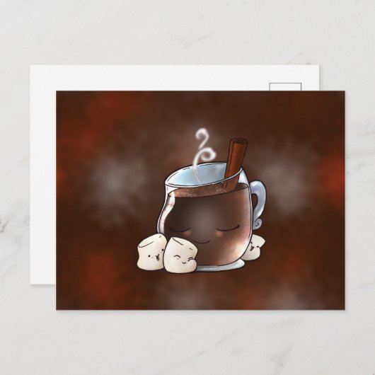 Kawaii Hot Chocolate en Marshmallows Briefkaart (Voorkant / Achterkant)