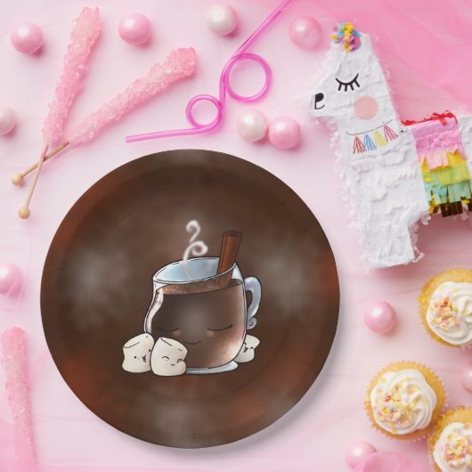 Kawaii Hot Chocolate en Marshmallows Papieren Bordje (Feest)