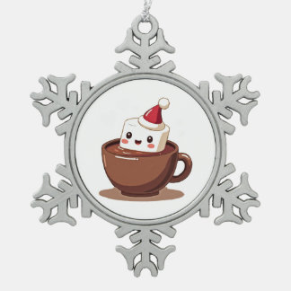Kawaii Hot Cocoa Mug Smiling Marshmallow Art Tin Sneeuwvlok Ornament