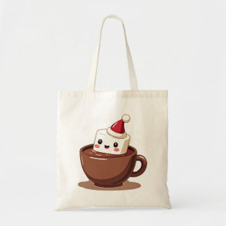 Kawaii Hot Cocoa Mug Smiling Marshmallow Tote Bag