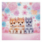Kawaii Husky Pair Muurkunst & Poster (Voorkant)