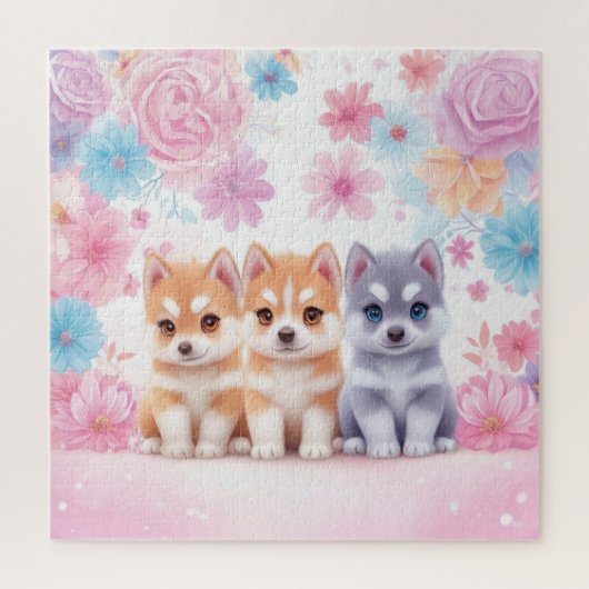 Kawaii Husky Pair Muurkunst & Poster Legpuzzel (Verticaal)