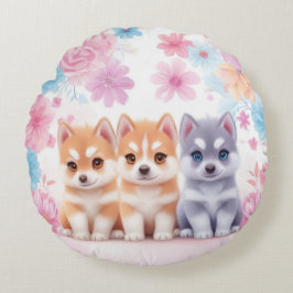 Kawaii Husky Puppies: Pastel Pals Sierkussen Rond Kussen