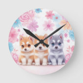 Kawaii Husky Puppies: Pastel Pals Sierkussen Ronde Klok (Voorkant)