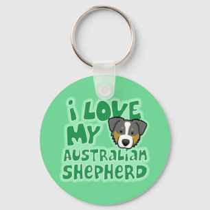 Kawaii I hou van mijn Tri Color Australian Shepher Sleutelhanger