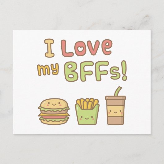 Kawaii I houdt van mijn BFF's Fast Food Doodle Briefkaart (Voorkant)