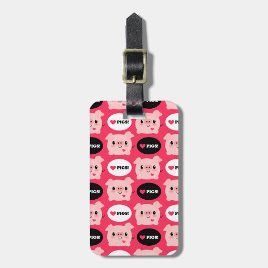 Kawaii I Love Pigs Bagagelabel (Voorkant verticaal)