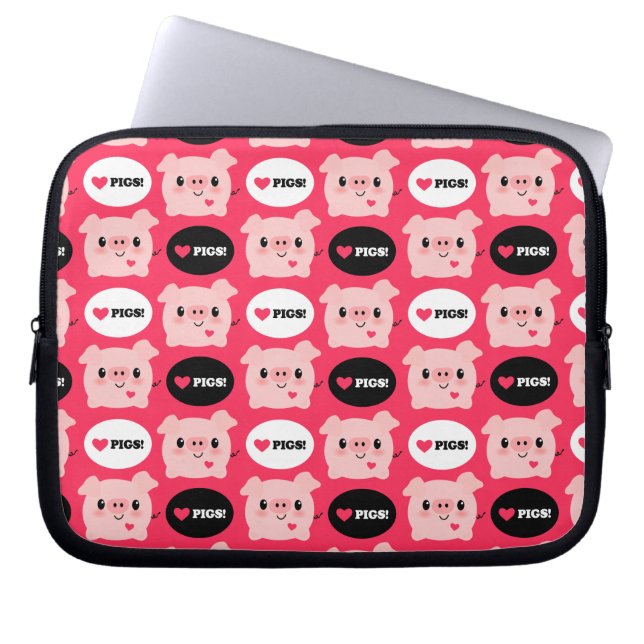Kawaii I Love Pigs Laptop Sleeve (Voorkant)