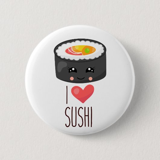Kawaii I Love Sushi Ronde Button 5,7 Cm (Voorkant)