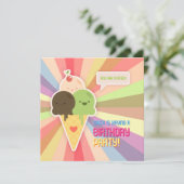 Kawaii Ice Cream Birthday Party Invitation Kaart (Staand voorkant)