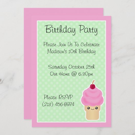 Kawaii Ice Cream Cone Birthday Party Kaart (Voorkant / Achterkant)