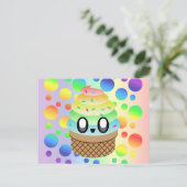 Kawaii Ice Cream Cone Rainbow-Stippen Briefkaart (Staand voorkant)