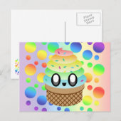 Kawaii Ice Cream Cone Rainbow-Stippen Briefkaart (Voorkant / Achterkant)