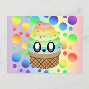 Kawaii Ice Cream Cone Rainbow-Stippen Briefkaart