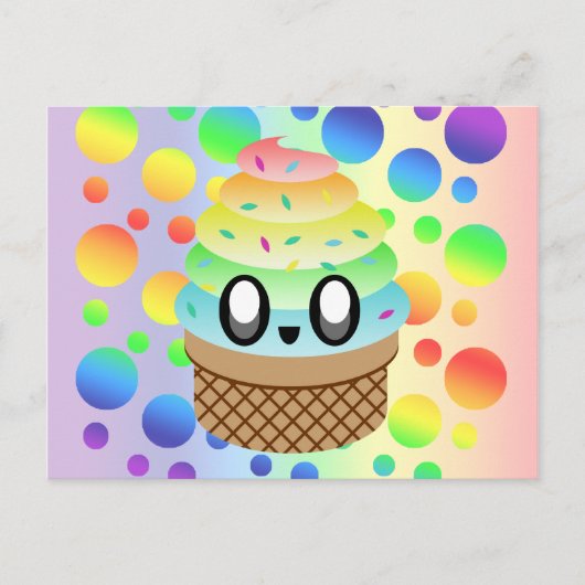 Kawaii Ice Cream Cone Rainbow-Stippen Briefkaart (Voorkant)