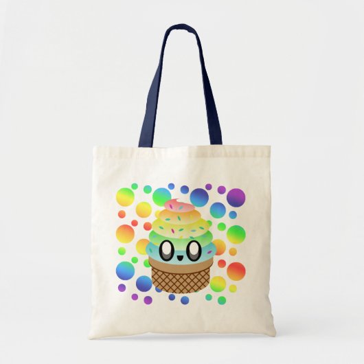 Kawaii Ice Cream Cone Rainbow-Stippen Tote Bag (Voorkant)