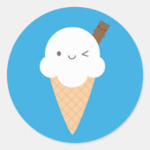 Kawaii Ice Cream Cone Ronde Sticker (Voorkant)