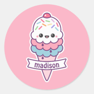 Kawaii Ice Cream Cone Ronde Sticker