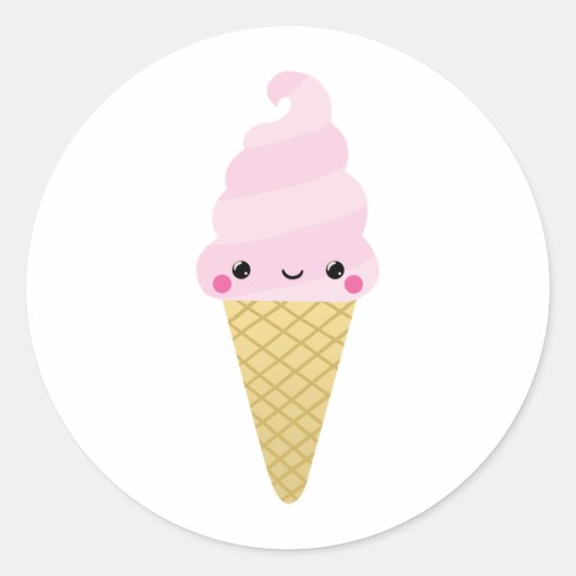Kawaii Ice Cream Cone Ronde Sticker (Voorkant)