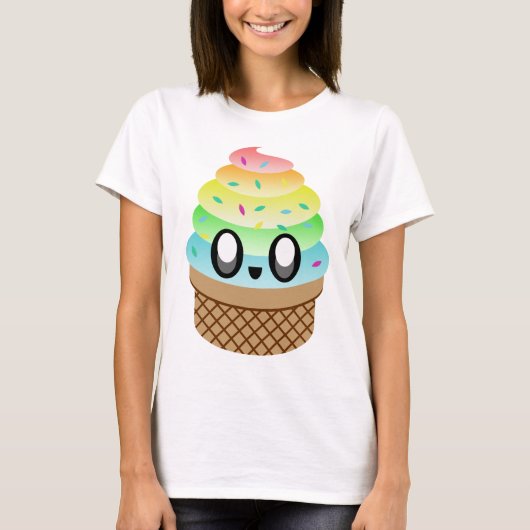 Kawaii Ice Cream Rainbow Cone T-shirt (Voorkant)