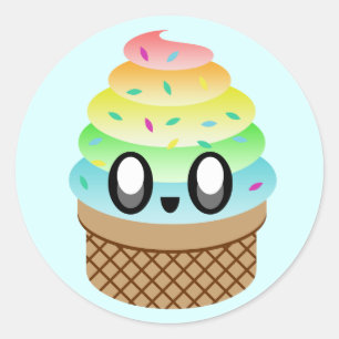 Kawaii Ice Cream Regenboog Strooiingen Ronde Sticker