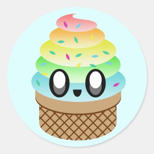 Kawaii Ice Cream Regenboog Strooiingen Ronde Sticker (Voorkant)