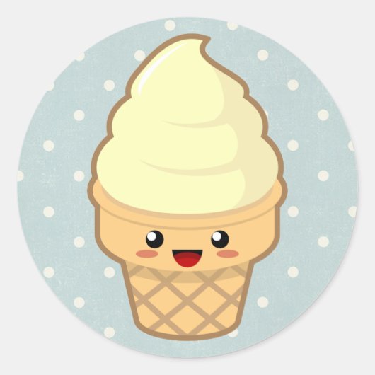 Kawaii Ice Cream Ronde Sticker (Voorkant)