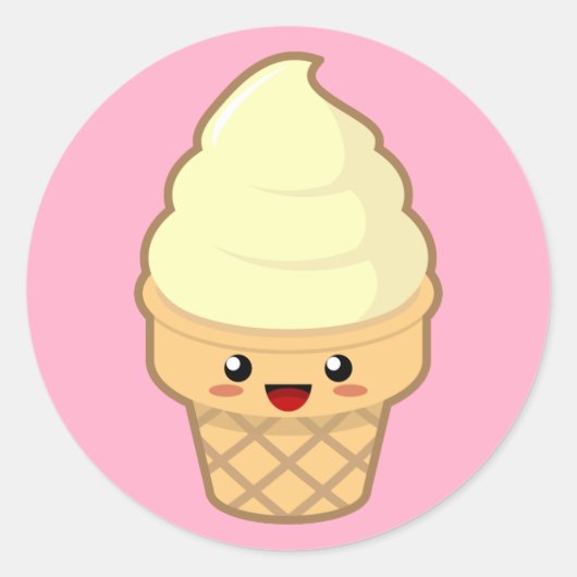 Kawaii Ice Cream Ronde Sticker (Voorkant)