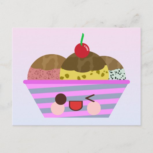Kawaii Ice Cream Sundae Flavors Delicious Briefkaart (Voorkant)