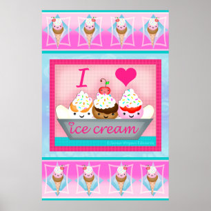 Kawaii Ice Cream Sundae Love Art Poster / Afdrukke