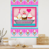 Kawaii Ice Cream Sundae Love Art Poster / Afdrukke (Keuken)