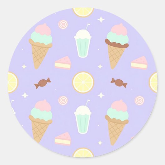 Kawaii Ice Cream Sweets Pattern Ronde Sticker (Voorkant)