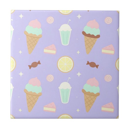 Kawaii Ice Cream Sweets Pattern Tegeltje (Voorkant)