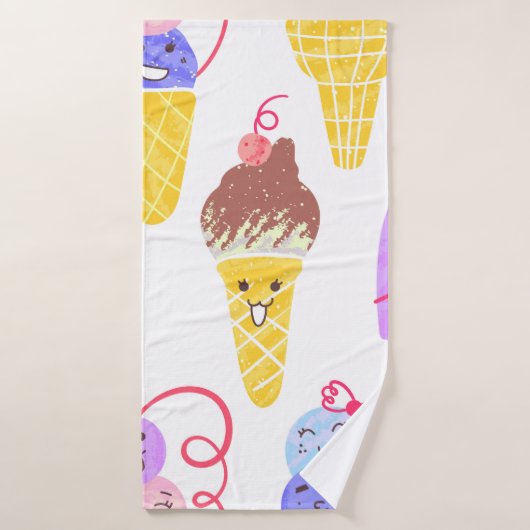 Kawaii Ice Creams Pattern, Kawaii Character Ice Cr Badhanddoek (Badhanddoek)