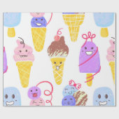 Kawaii Ice Creams Pattern, Kawaii Character Ice Cr Cadeaupapier (Vlak)