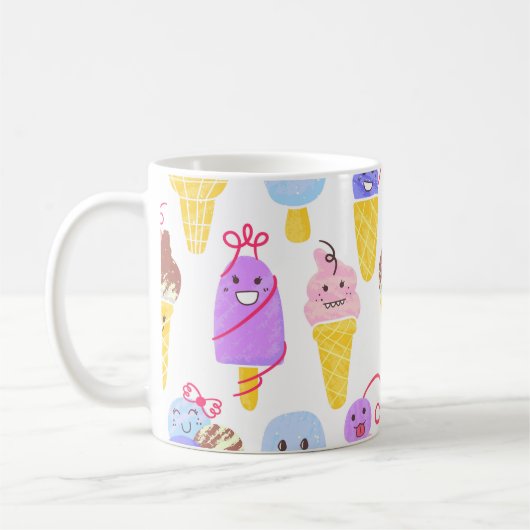 Kawaii Ice Creams Pattern, Kawaii Character Ice Cr Koffiemok (Links)