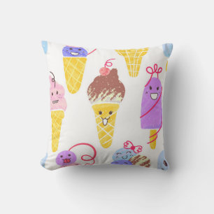 Kawaii Ice Creams Pattern, Kawaii Character Ice Cr Kussen