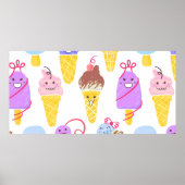 Kawaii Ice Creams Pattern, Kawaii Character Ice Cr Poster (Voorkant)