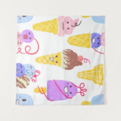 Kawaii Ice Creams Pattern, Kawaii Character Ice Cr Wandkleed (Voorkant (horizontaal))